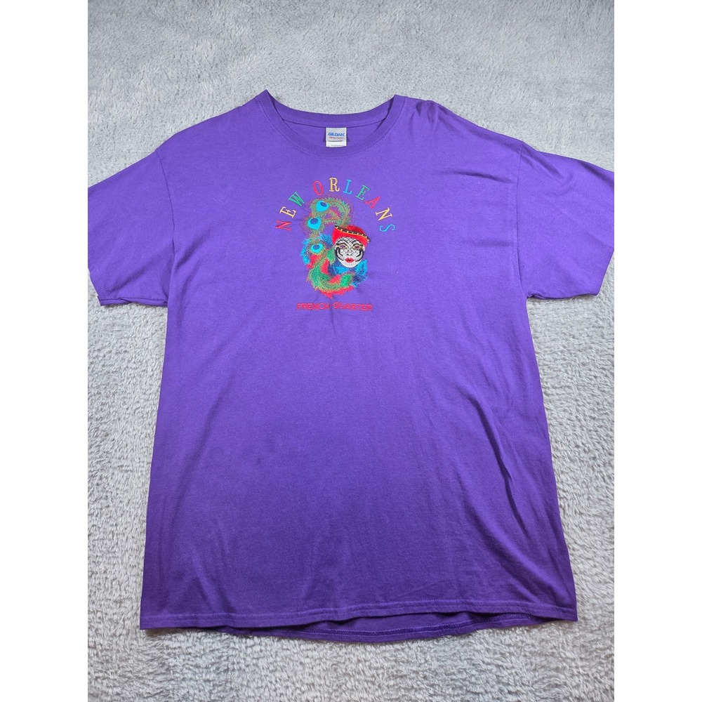 Gildan New Orleans T-Shirt XL Purple Mens French Quarter Embroidered Mask